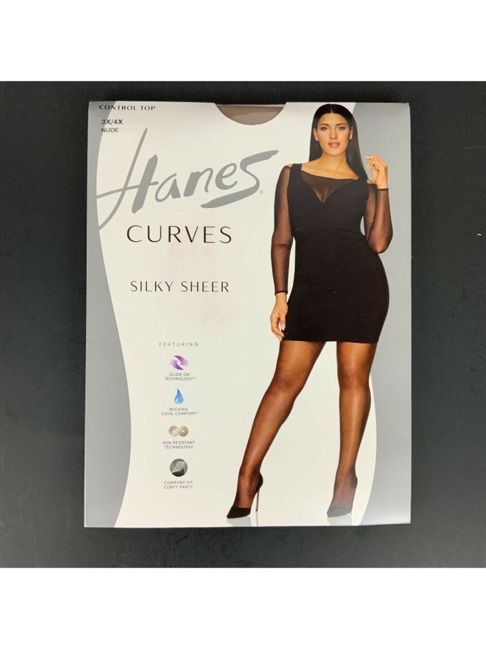 Hanes Curves Silky Sheer Control Top Pantyhose Plus Size 3X/4X Nude 20 Denier